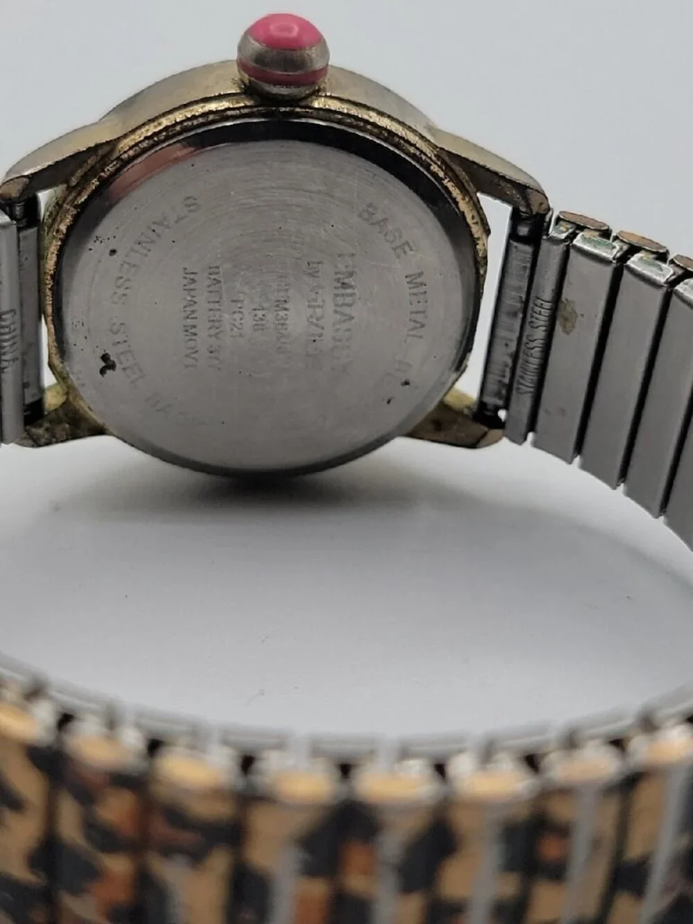 Embassy Ladies Watch By Gruen Leopard Print Stretch Band Pink Crown Vintage